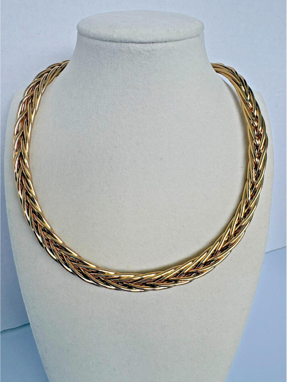 Vintage Shiny Gold Tone Braided Metal Collar Choker Necklace